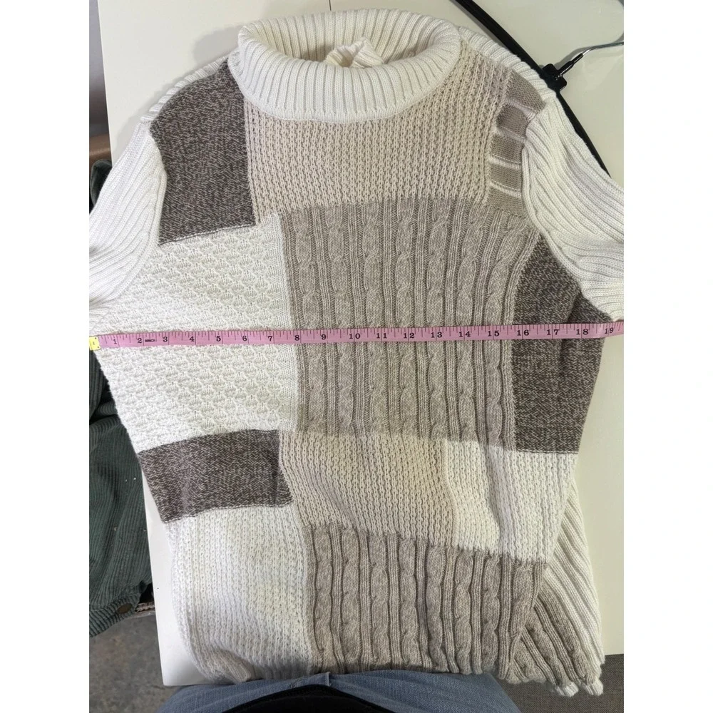 Liz&Co 1X Chunky Patchwork‎ Turtleneck Plus Sweater Cozy Neutral Holiday Casual